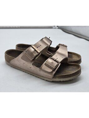Birkenstock Arizona Sandals girls Size 34 Metallic Gold Slide Damage Shoes